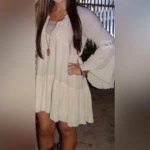 FREE PEOPLE Cream Long sleeve Mini Dress